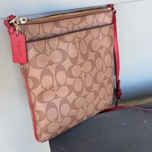 Coach cross body 8x9 tan and deep pink
